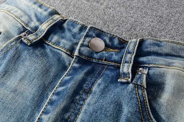 Blue Black Distressed Light-Wash Denim Knee Panel Construction Jeans 2