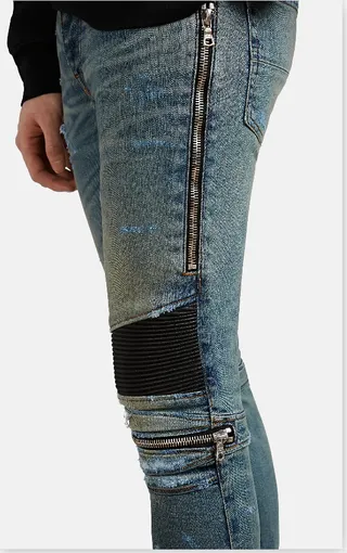 Blue Black Distressed Light-Wash Denim Knee Panel Construction Jeans 7