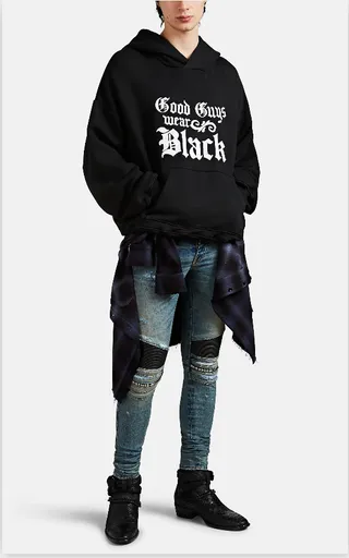Blue Black Distressed Light-Wash Denim Knee Panel Construction Jeans 8