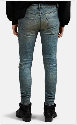 Blue Black Distressed Light-Wash Denim Knee Panel Construction Jeans 9