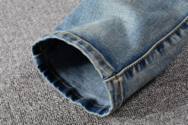 Blue Black Distressed Light-Wash Denim Knee Panel Construction Jeans 11