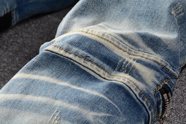 Blue Black Distressed Light-Wash Denim Knee Panel Construction Jeans 12
