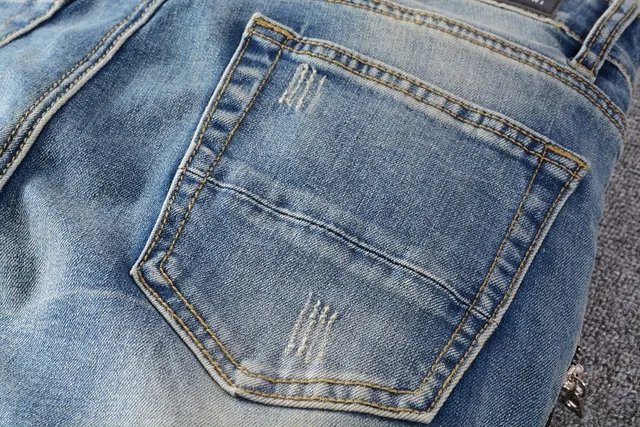 Blue Black Distressed Light-Wash Denim Knee Panel Construction Jeans 14