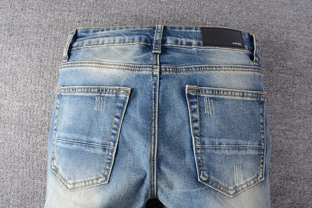 Blue Black Distressed Light-Wash Denim Knee Panel Construction Jeans 15