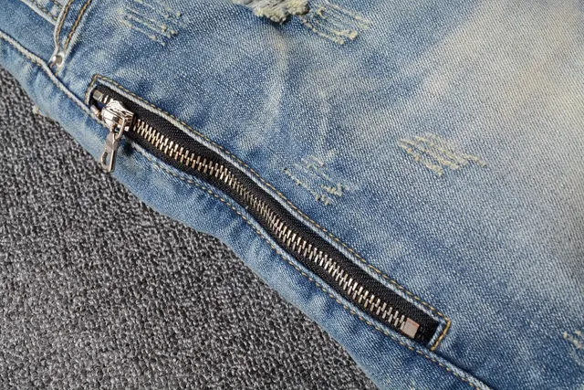 Blue Black Distressed Light-Wash Denim Knee Panel Construction Jeans 18