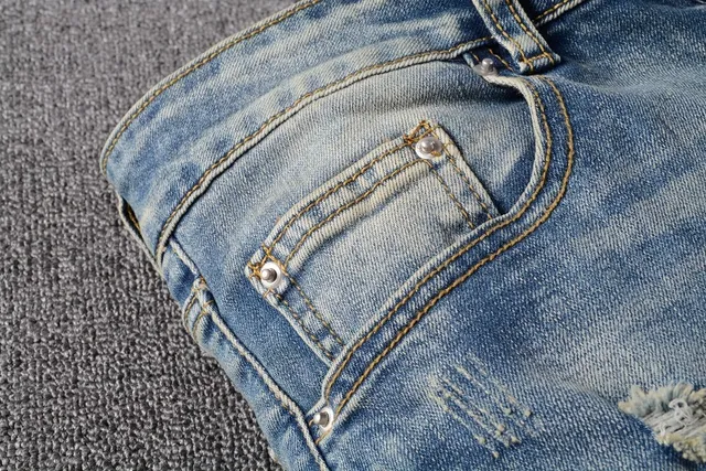 Blue Black Distressed Light-Wash Denim Knee Panel Construction Jeans 19