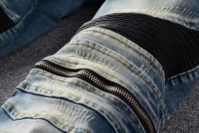 Blue Black Distressed Light-Wash Denim Knee Panel Construction Jeans 21