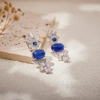 Blue Cabochon and Pavé Drop Earrings