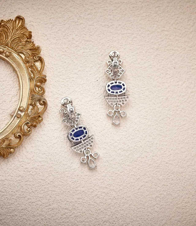 Blue Cabochon and Pavé Drop Earrings 4