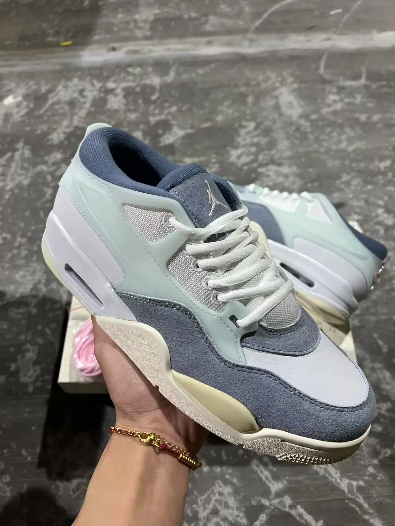Blue Gray Layered Multi-Material Upper Translucent Overlay Sneakers 2