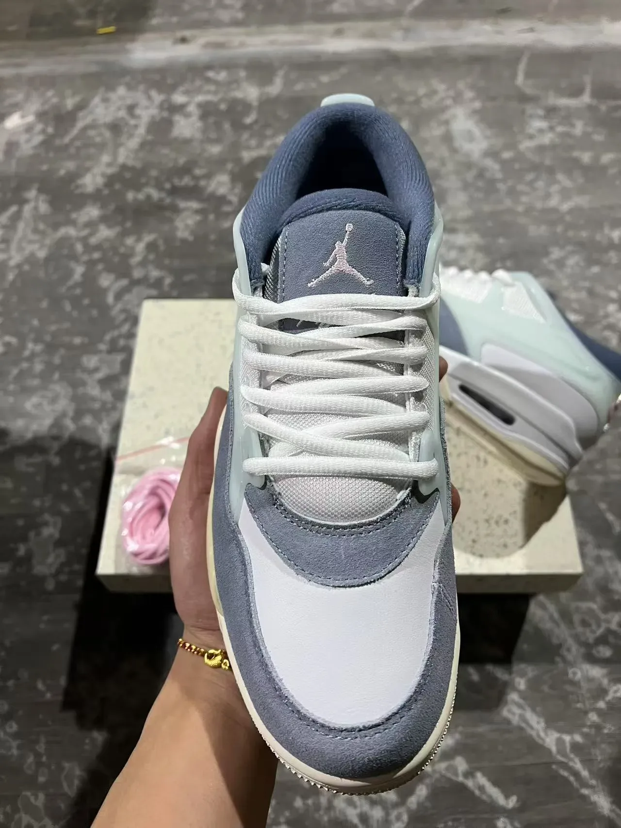 Blue Gray Layered Multi-Material Upper Translucent Overlay Sneakers 3
