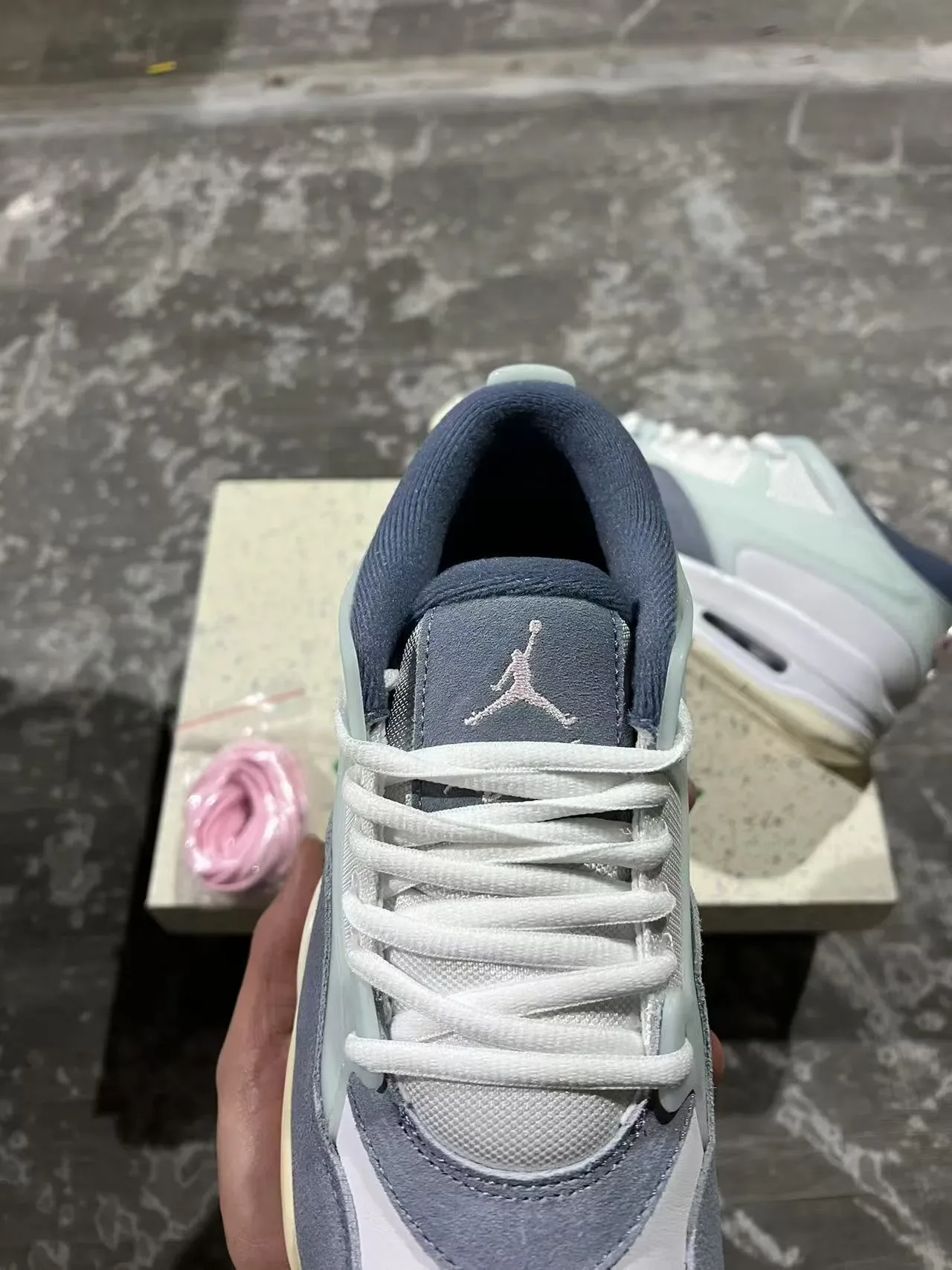 Blue Gray Layered Multi-Material Upper Translucent Overlay Sneakers 4