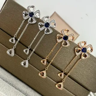 Blue Silver Floral Motif Pavé-Set Earrings