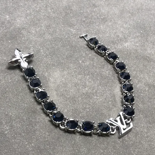 Blue Silver Link Faceted Stone Accents Bracelet 2