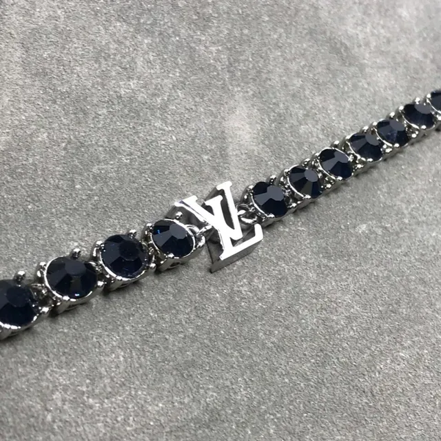 Blue Silver Link Faceted Stone Accents Bracelet 3
