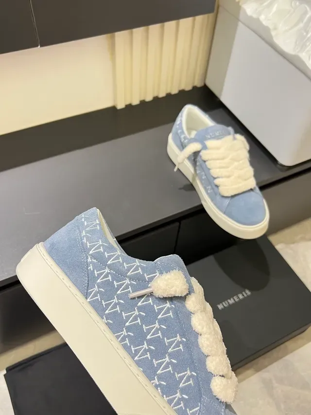 Blue White Light Suede Fluffy Rope Laces Sneakers 3