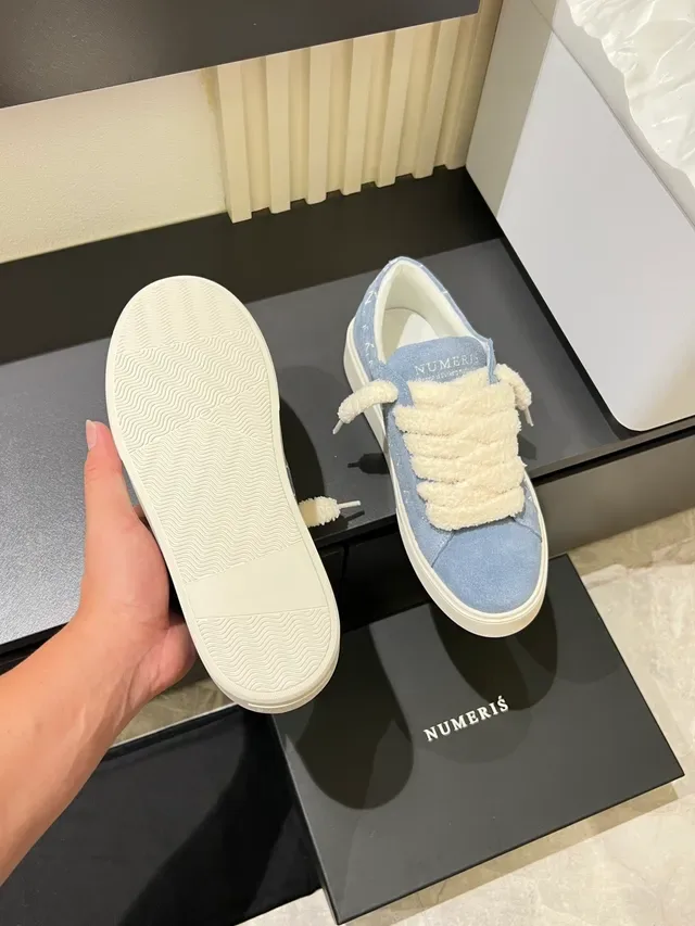 Blue White Light Suede Fluffy Rope Laces Sneakers 4