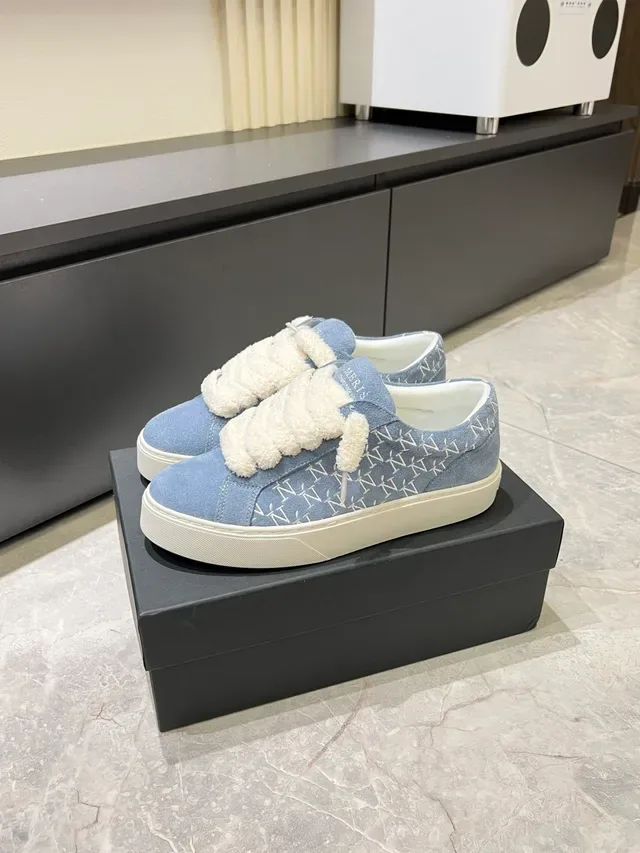 Blue White Light Suede Fluffy Rope Laces Sneakers 5