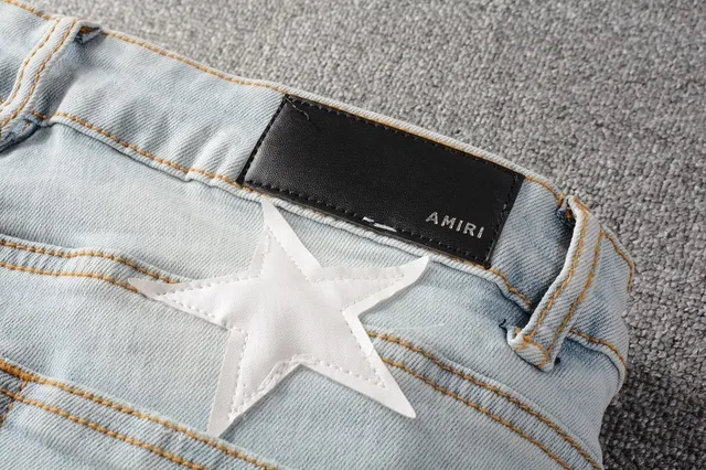 Blue White Light-Wash Denim 3D Star Appliqués Jeans 9