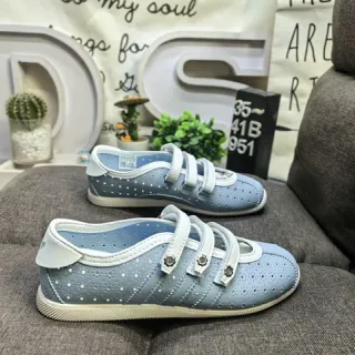 Blue White Perforated Light Upper Polka Dot Pattern Mary Jane Shoes