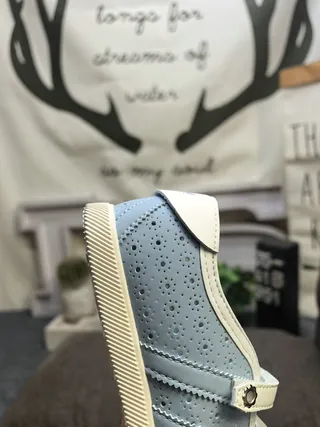 Blue White Perforated Light Upper Polka Dot Pattern Mary Jane Shoes 3