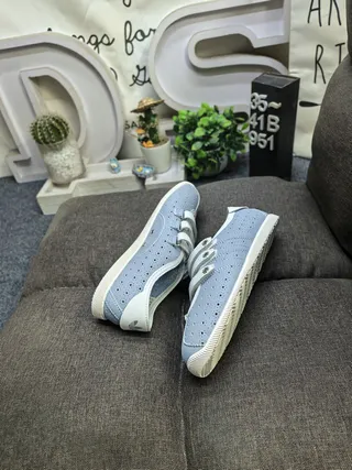 Blue White Perforated Light Upper Polka Dot Pattern Mary Jane Shoes 6
