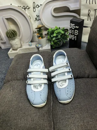 Blue White Perforated Light Upper Polka Dot Pattern Mary Jane Shoes 10
