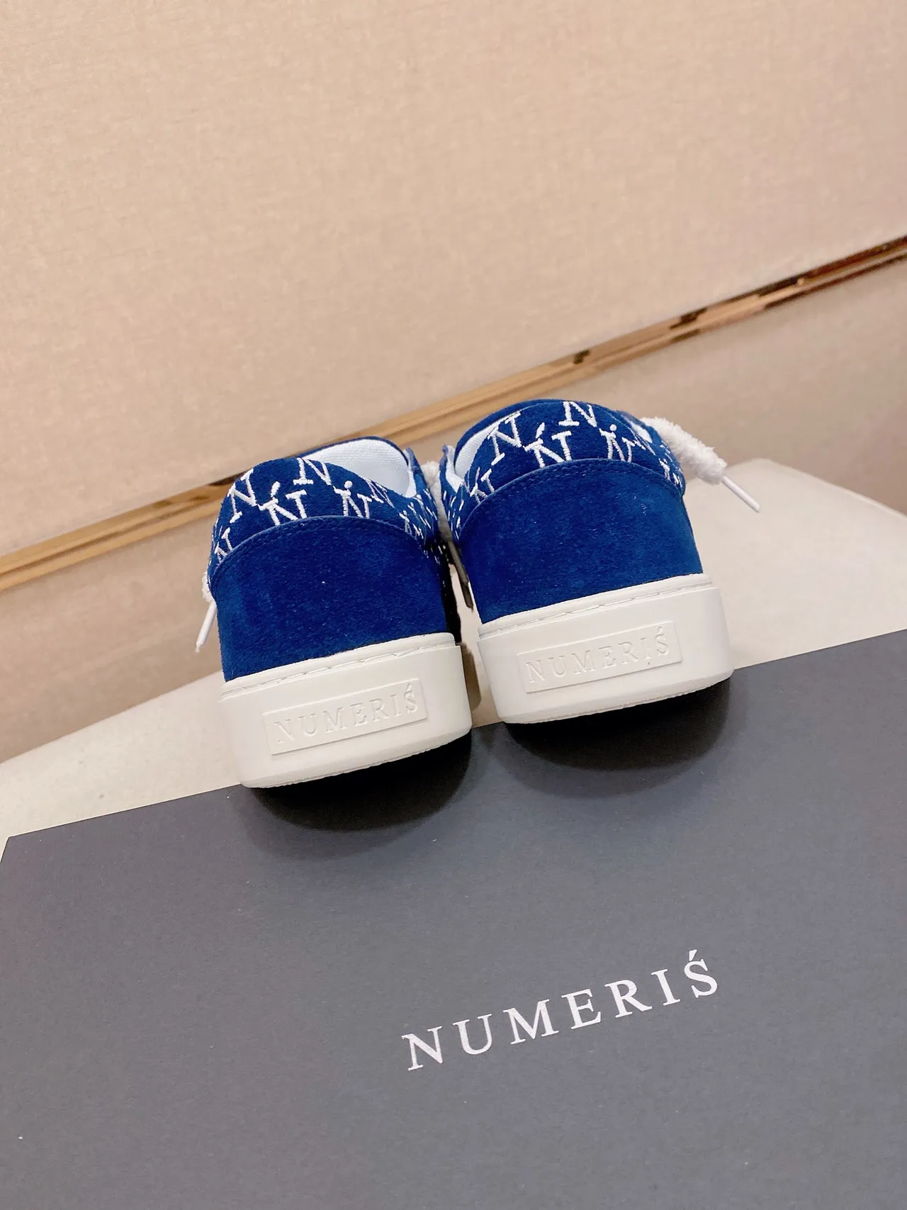 Blue White Suede Upper Fluffy Strap Sneakers 3