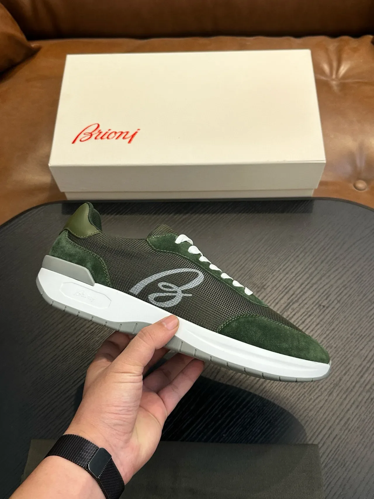 Bluony Olive Green Suede and Mesh Lifestyle Sneakers 2