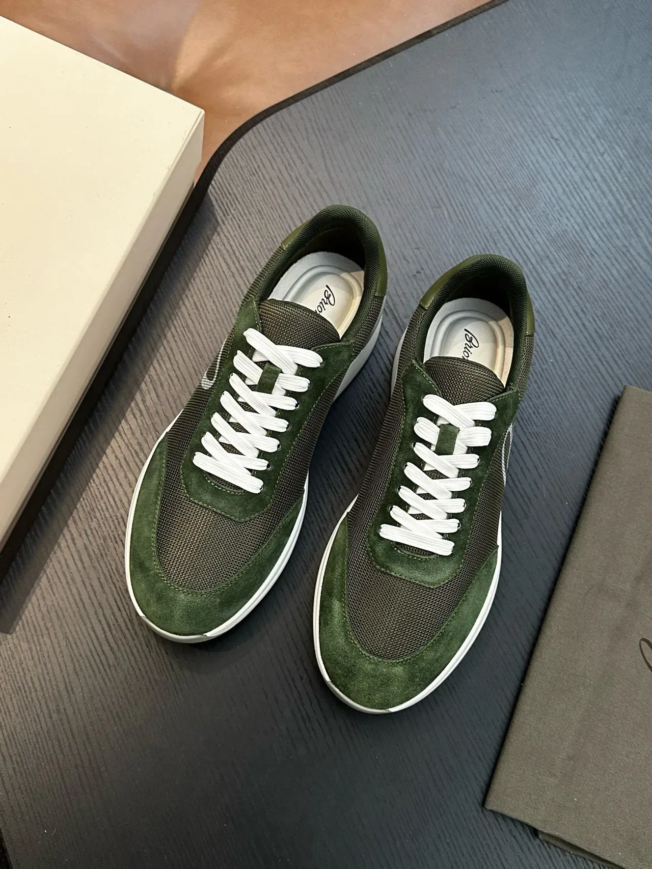 Bluony Olive Green Suede and Mesh Lifestyle Sneakers 4