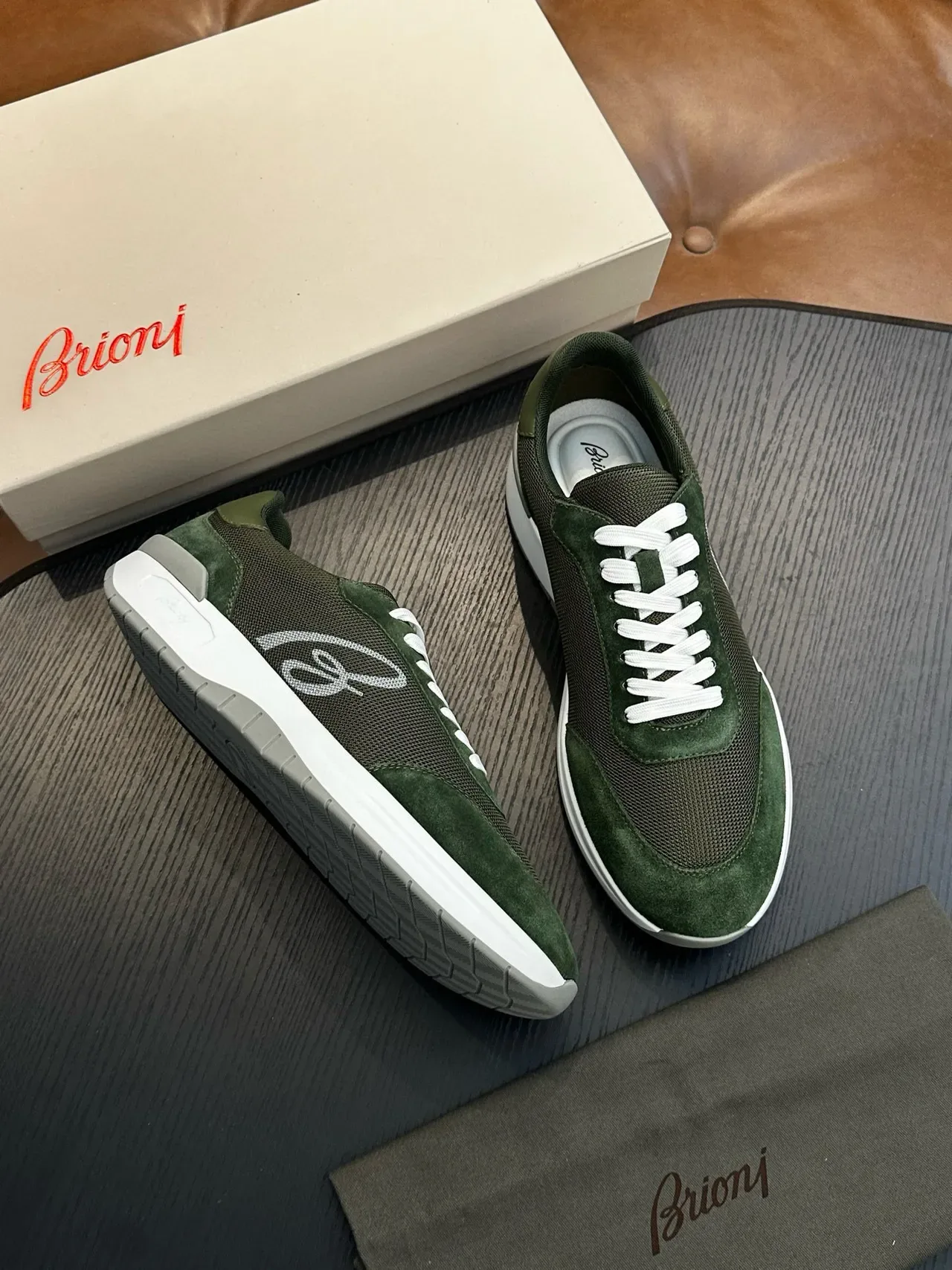Bluony Olive Green Suede and Mesh Lifestyle Sneakers 5