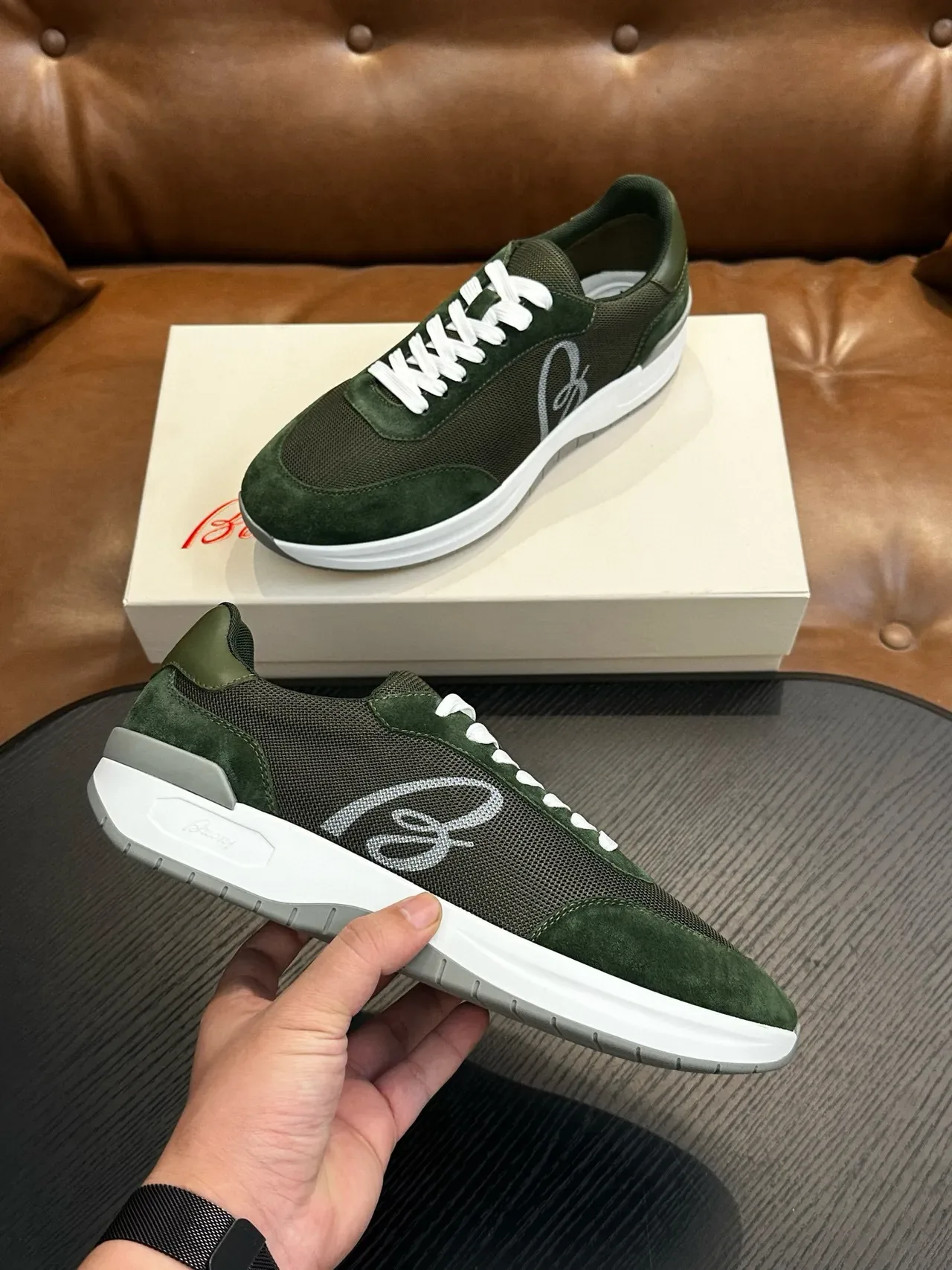 Bluony Olive Green Suede and Mesh Lifestyle Sneakers 6