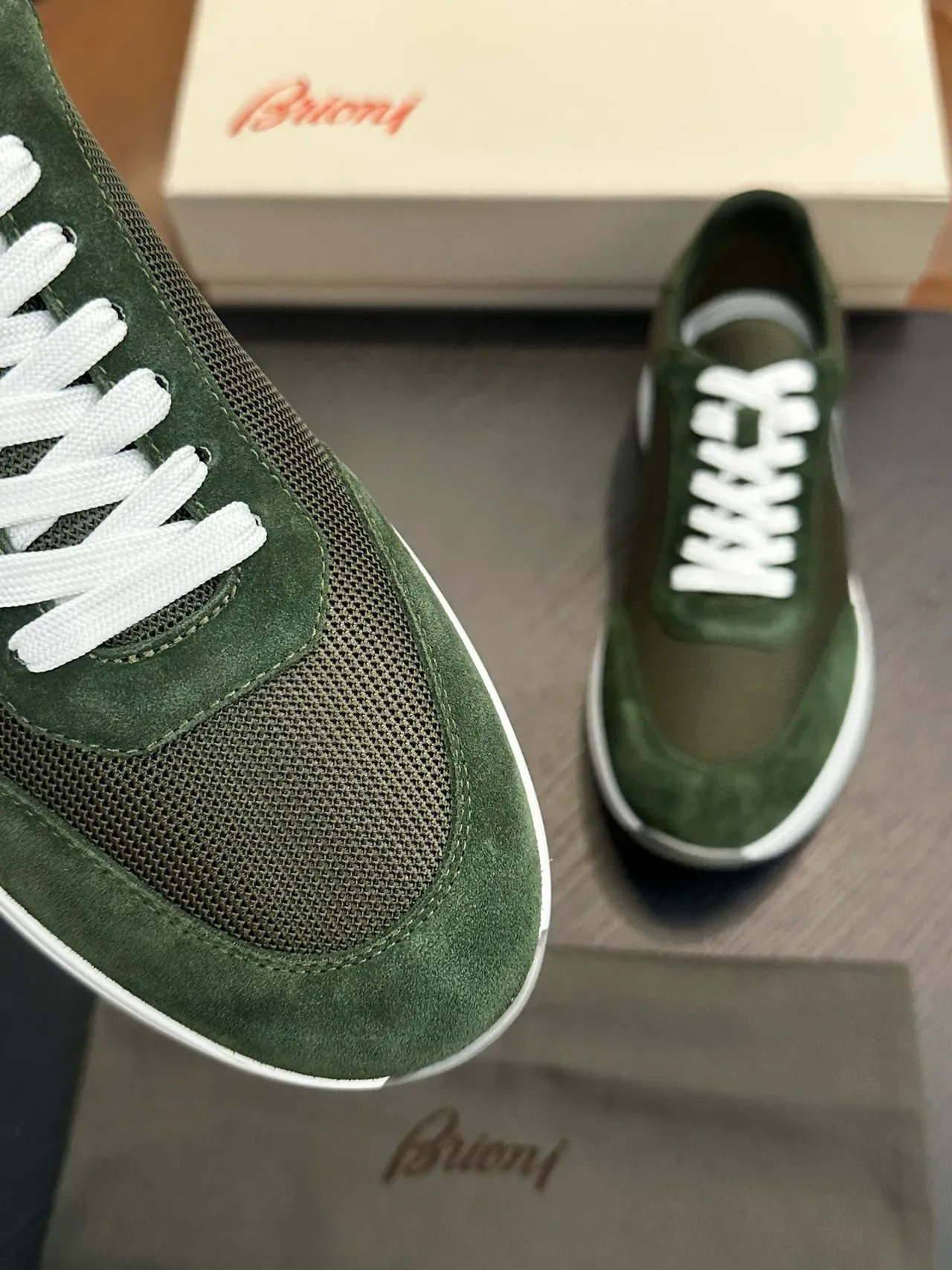 Bluony Olive Green Suede and Mesh Lifestyle Sneakers 7