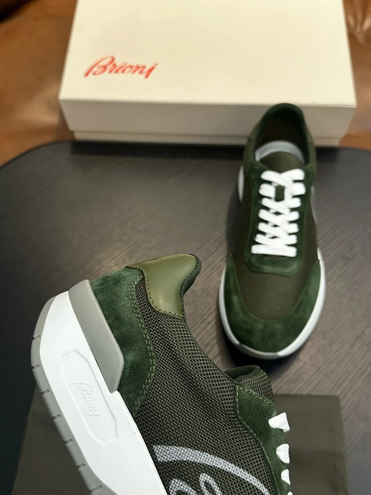 Bluony Olive Green Suede and Mesh Lifestyle Sneakers 8