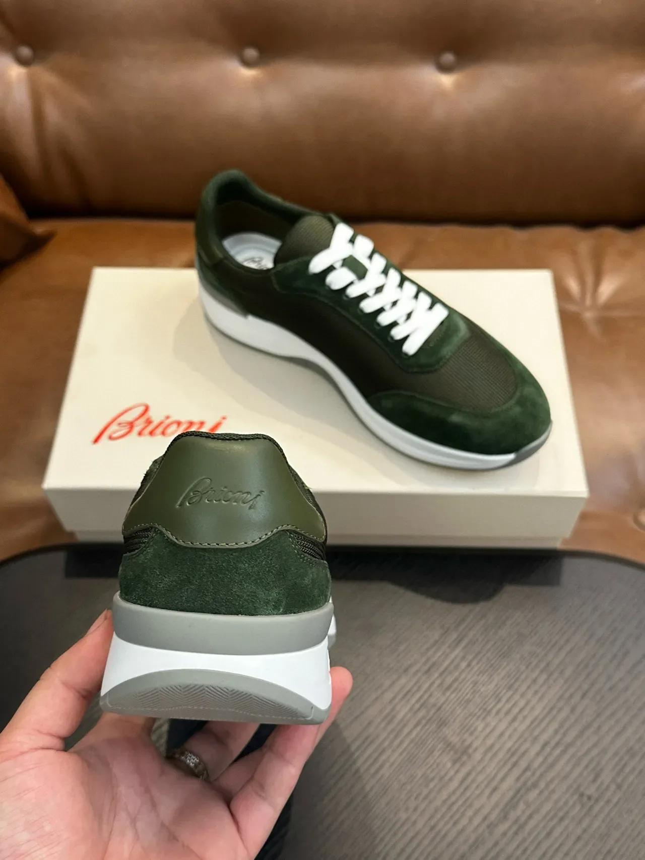 Bluony Olive Green Suede and Mesh Lifestyle Sneakers 9