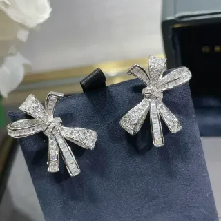 Bow-Shaped Pavé and Baguette-Cut Stone Earrings