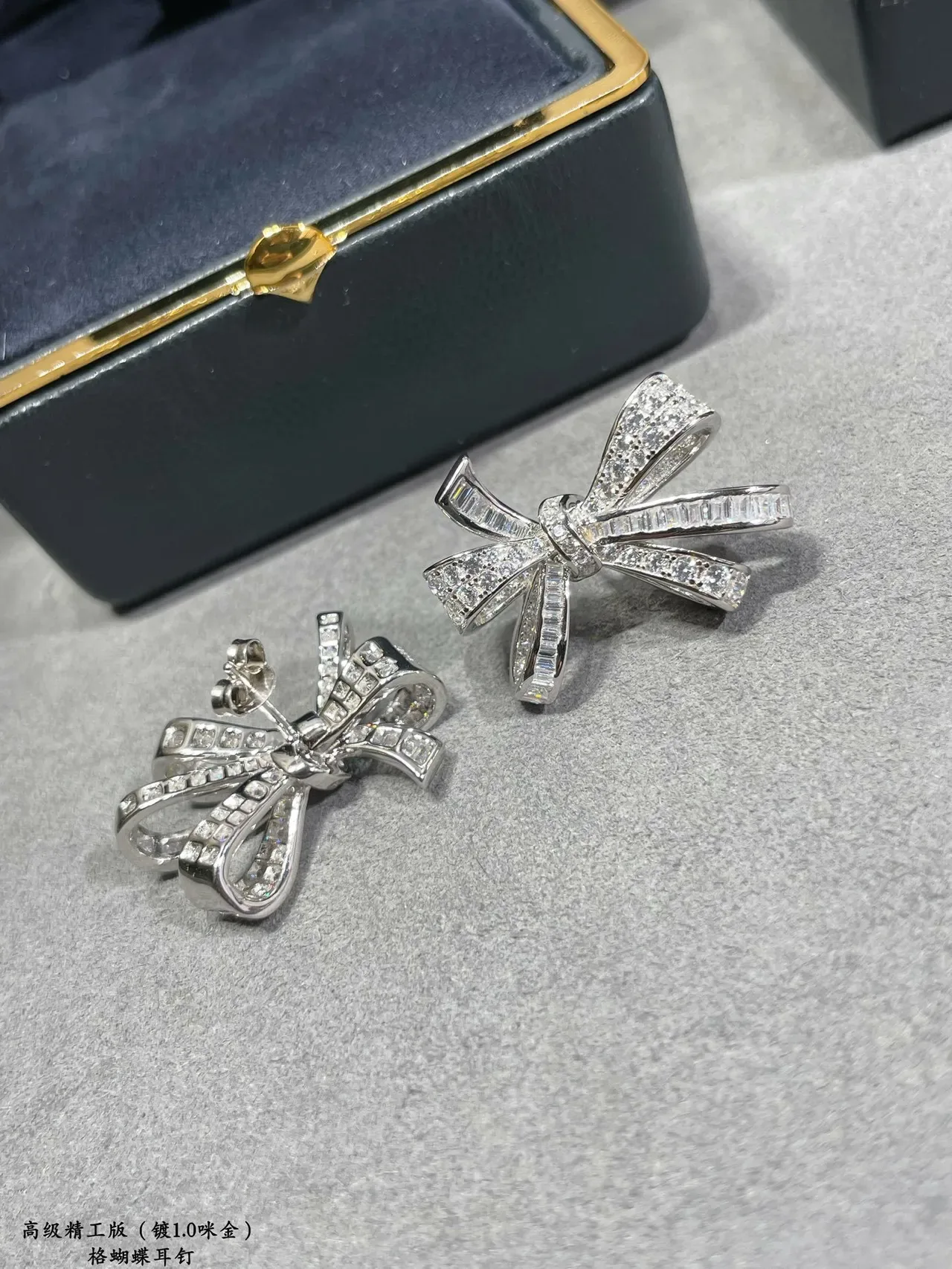 Bow-Shaped Pavé and Baguette-Cut Stone Earrings 4