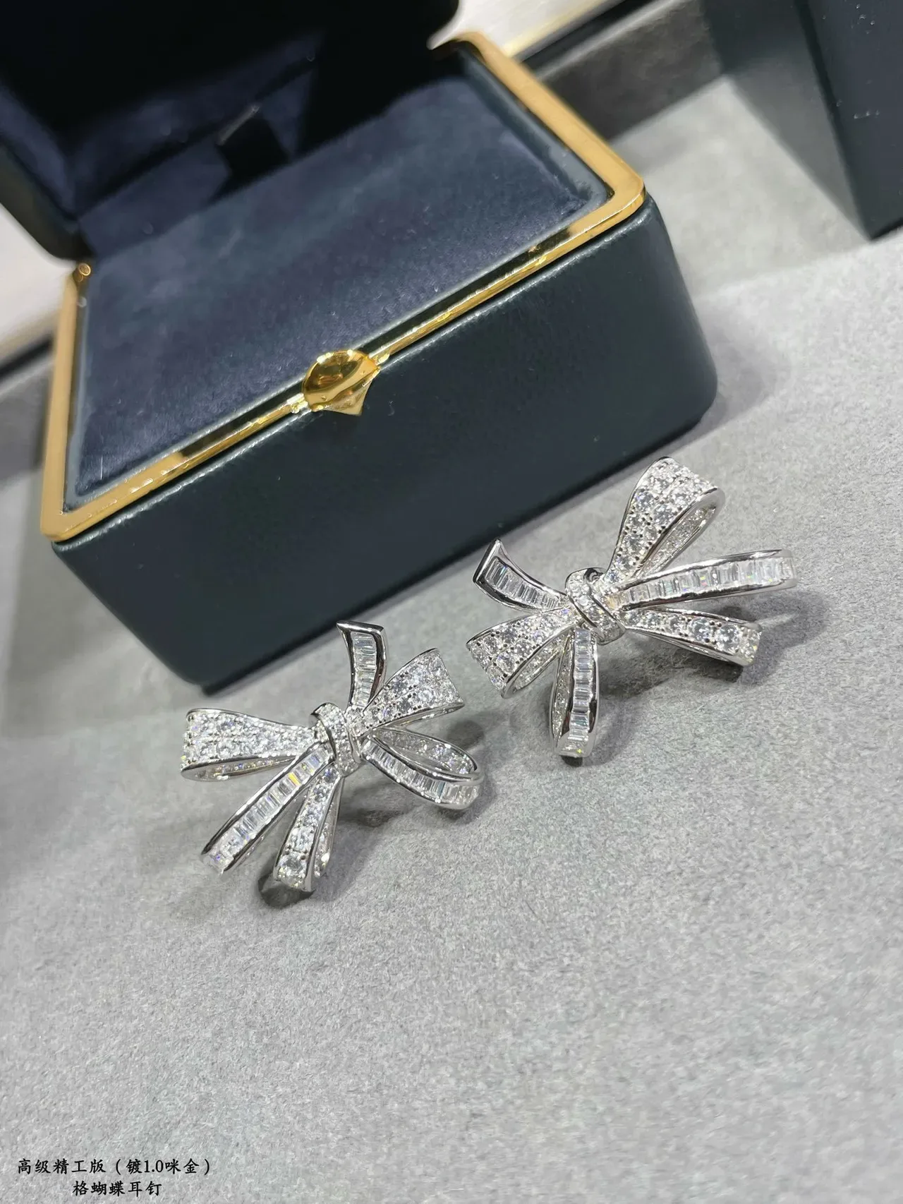 Bow-Shaped Pavé and Baguette-Cut Stone Earrings 5