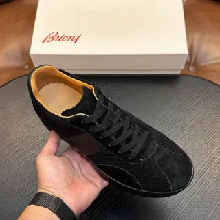 Brioni Tênis Lifestyle de Camurça Preta e Malha