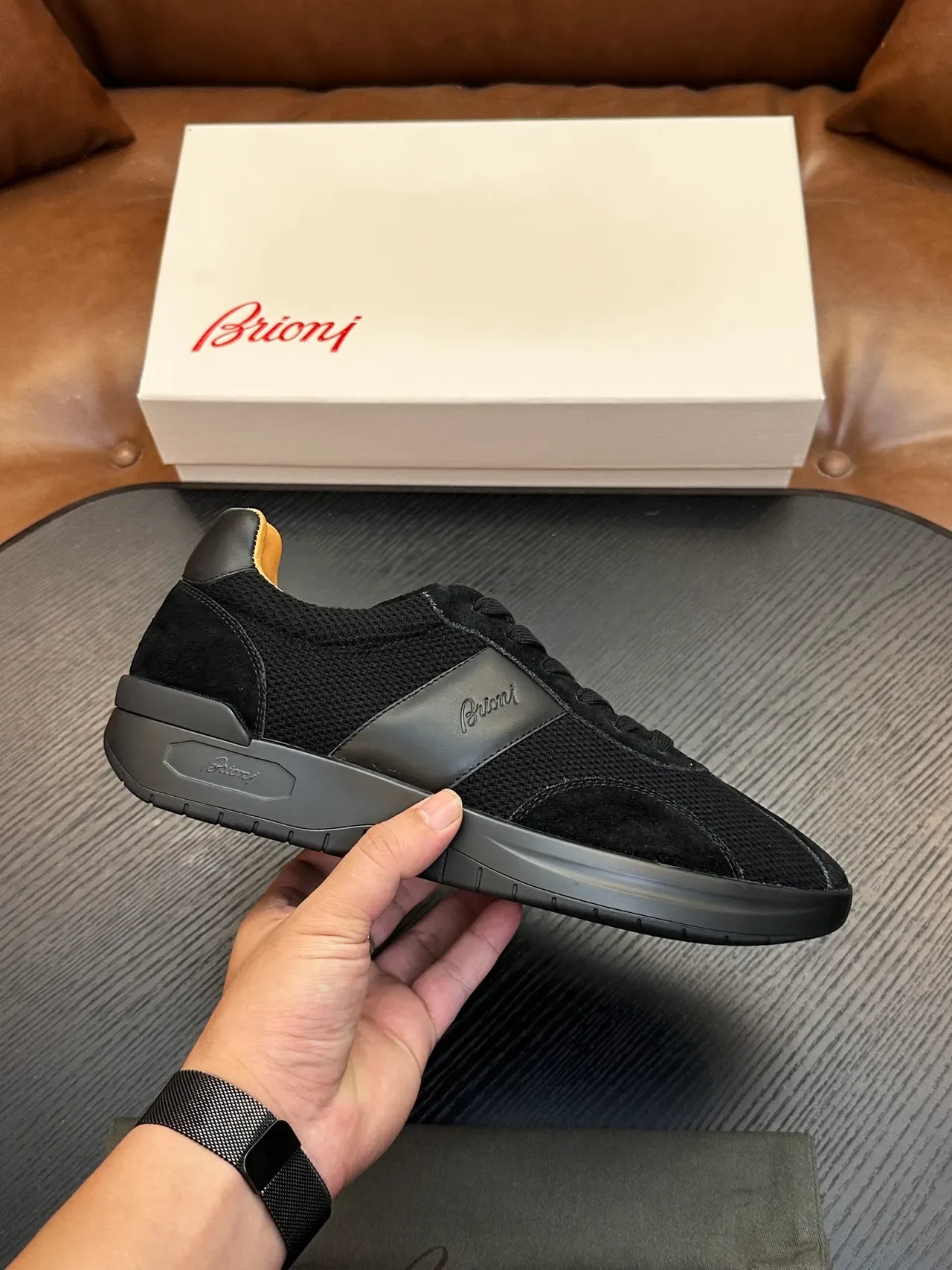 Brioni Black Suede and Mesh Lifestyle Sneakers 2