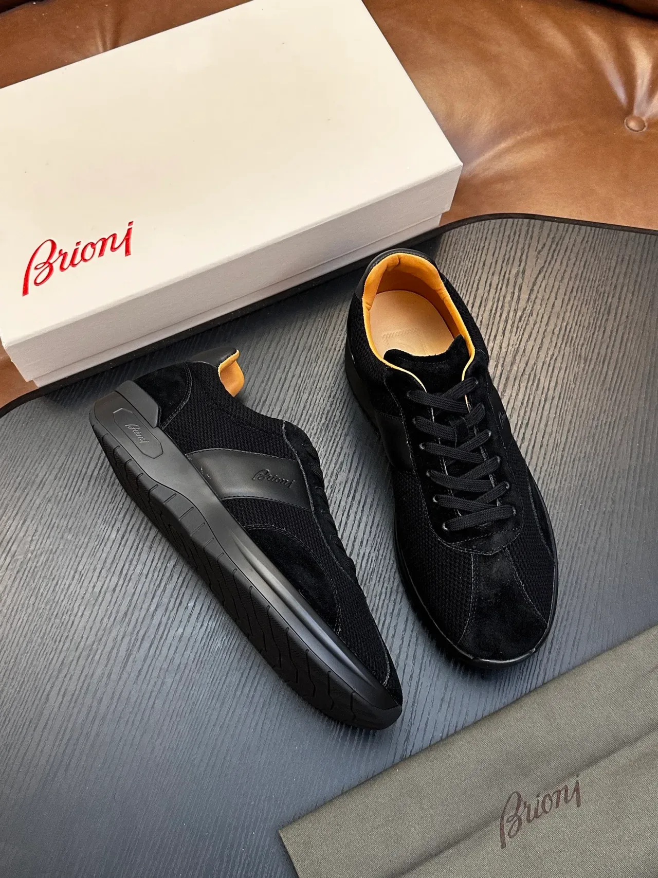 Brioni Black Suede and Mesh Lifestyle Sneakers 4