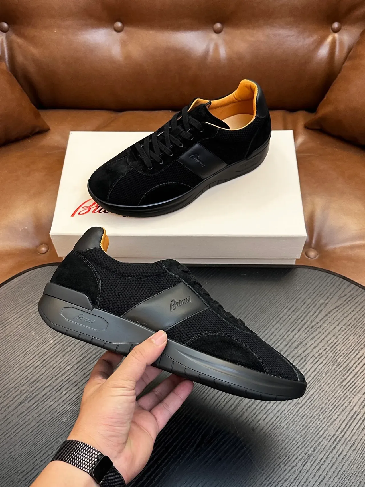 Brioni Black Suede and Mesh Lifestyle Sneakers 5