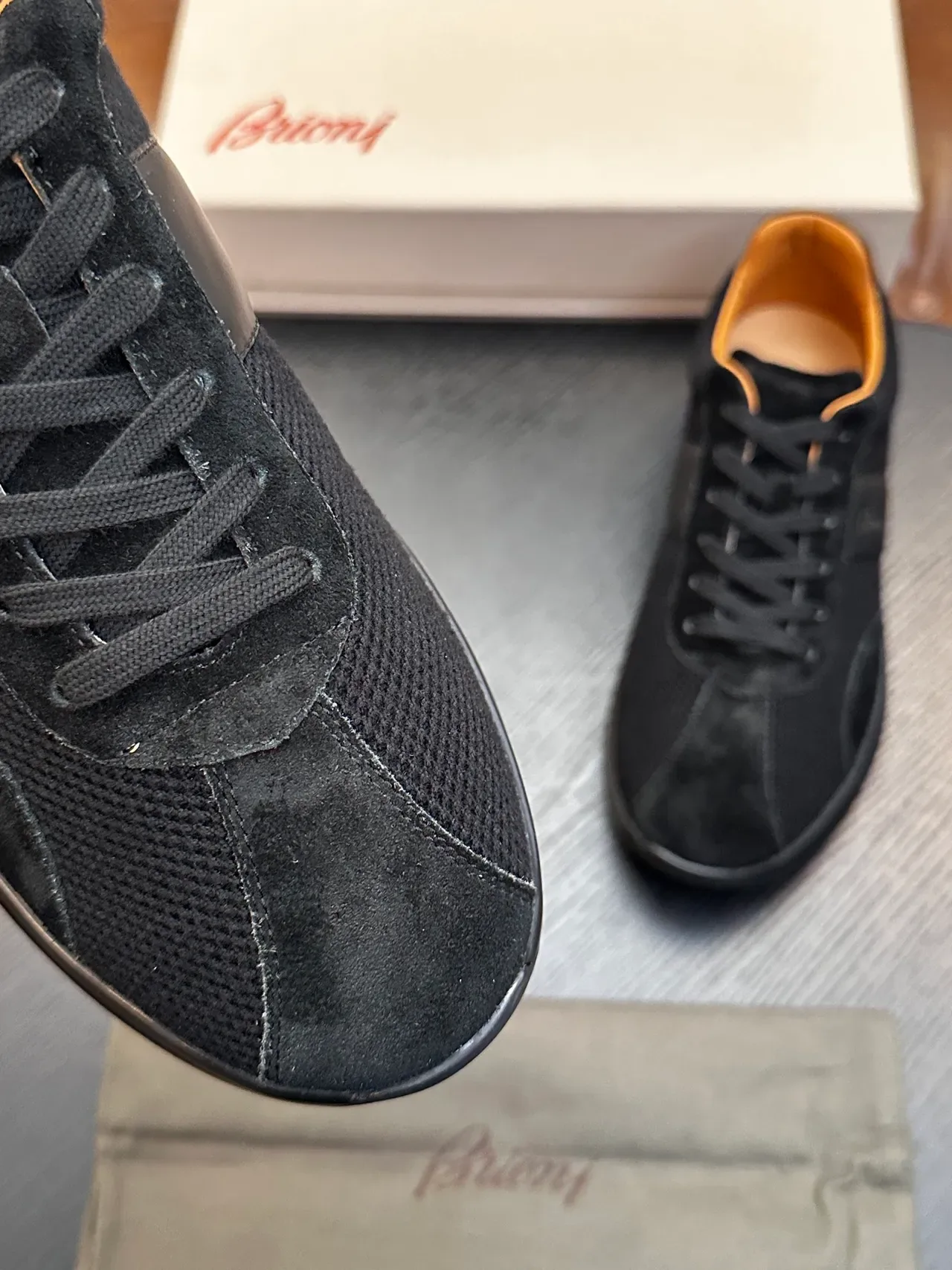 Brioni Black Suede and Mesh Lifestyle Sneakers 6