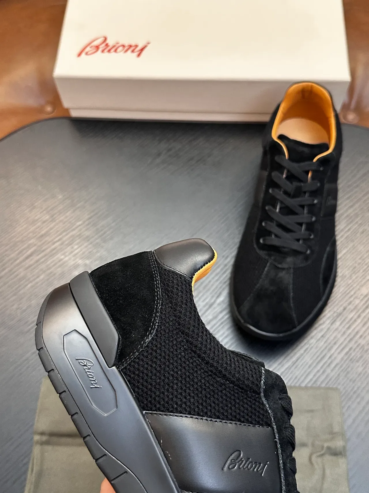 Brioni Black Suede and Mesh Lifestyle Sneakers 7