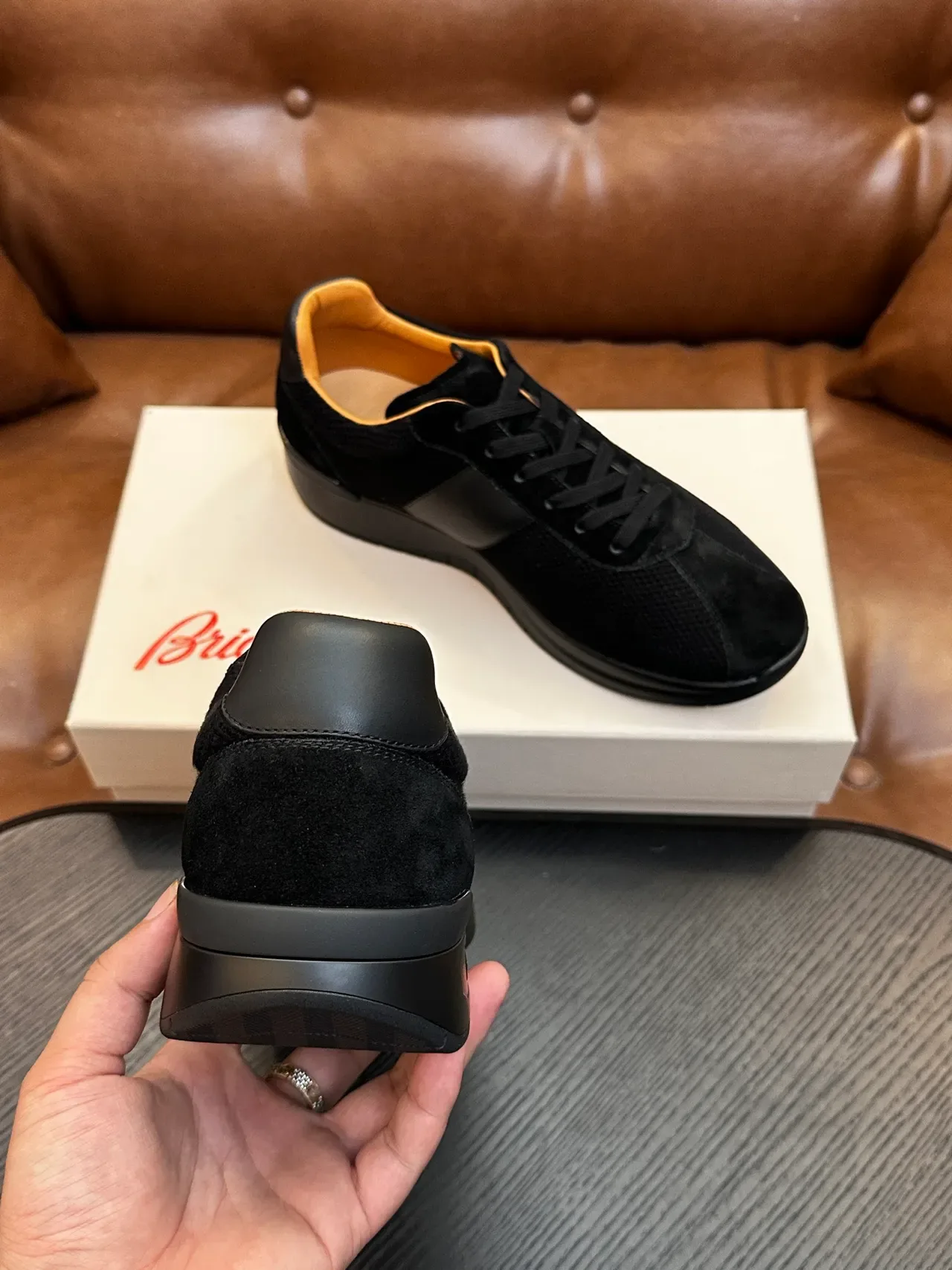 Brioni Black Suede and Mesh Lifestyle Sneakers 8