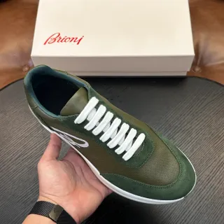 Brioni Verde Oliva Camurça e Couro Tênis Lifestyle