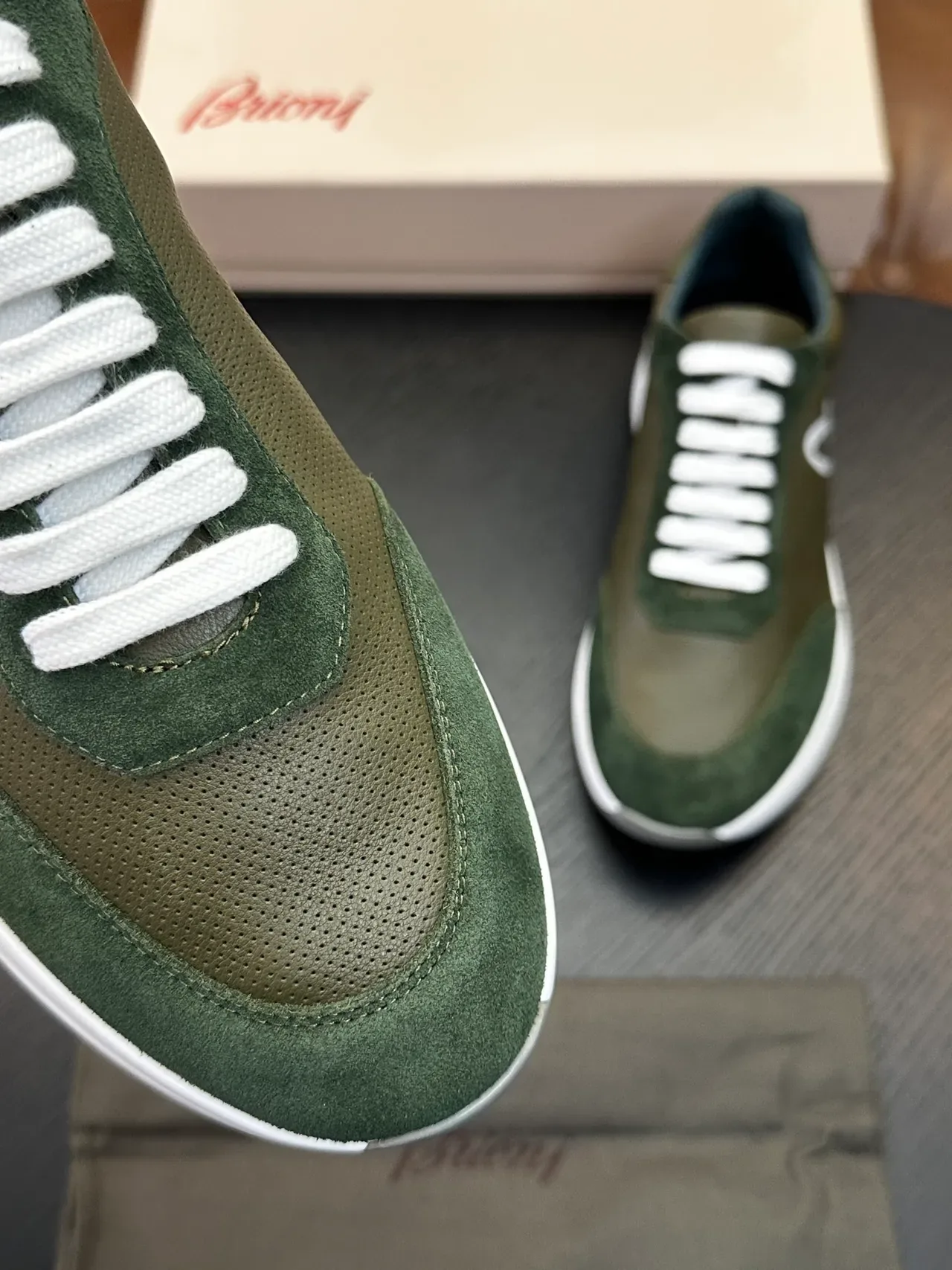 Brioni Olive Green Suede and Leather Lifestyle Sneakers 6