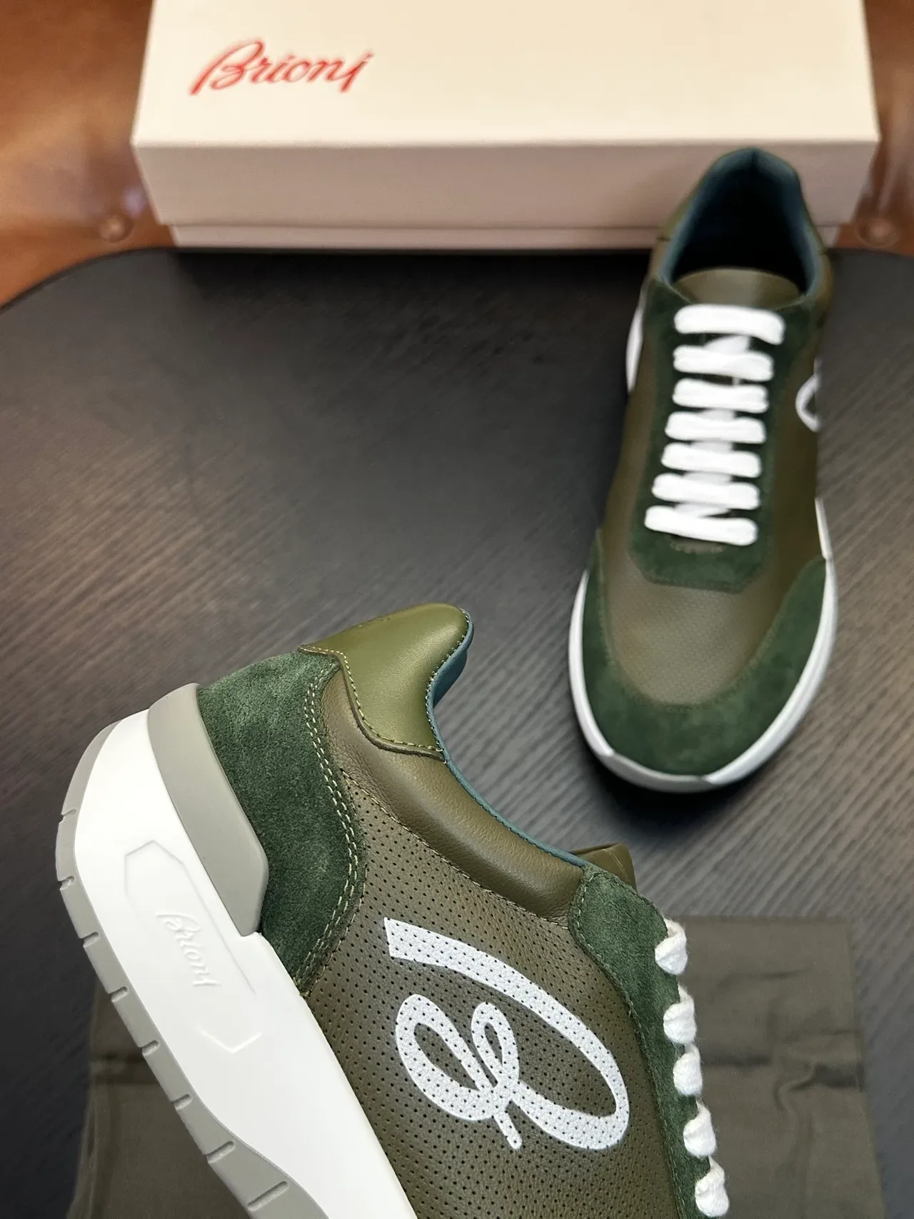 Brioni Olive Green Suede and Leather Lifestyle Sneakers 7