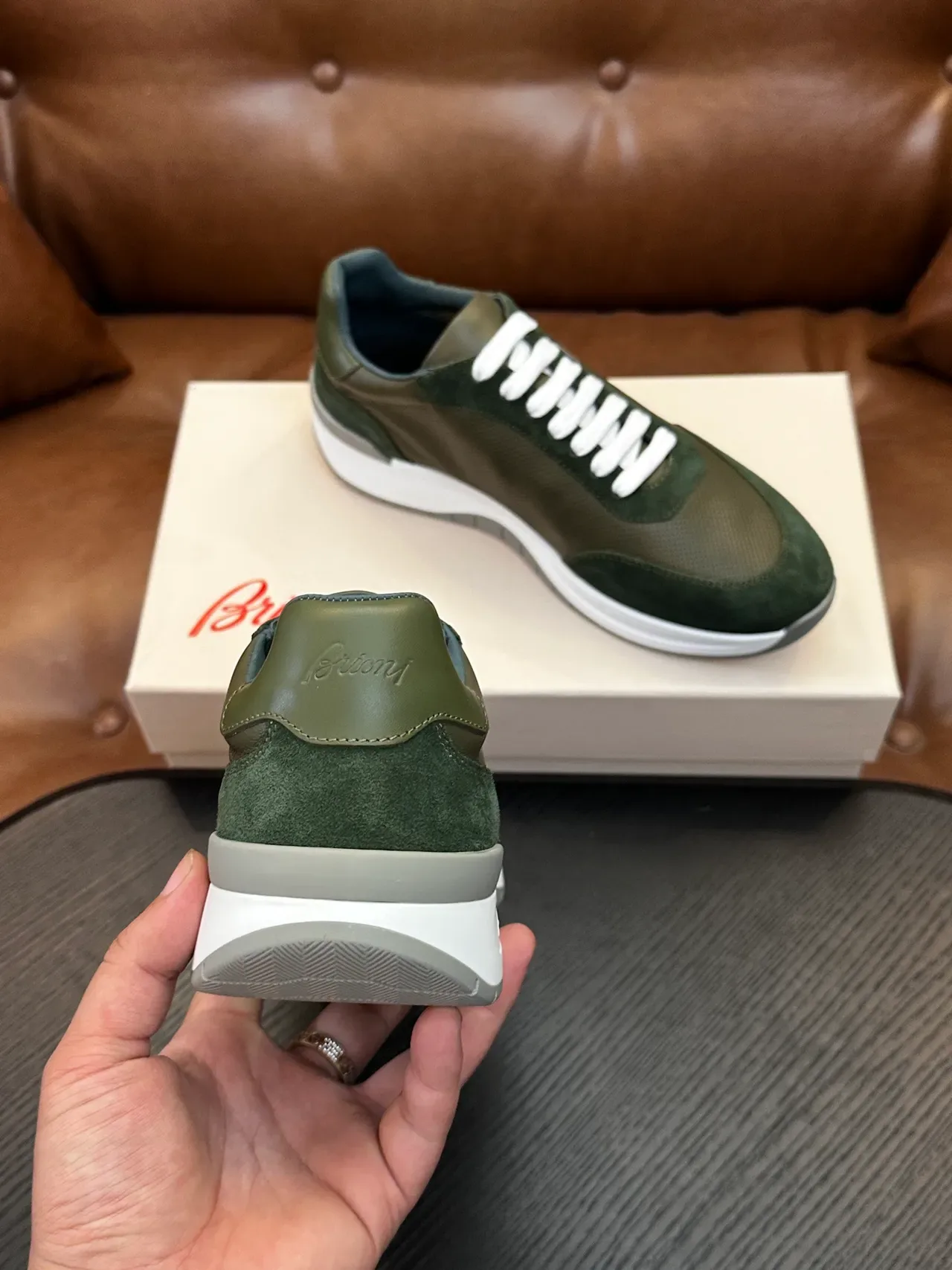 Brioni Olive Green Suede and Leather Lifestyle Sneakers 8