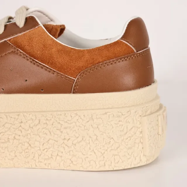 Brown and Cream Platform Suede Leather Sneakers 4